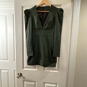 Green Puff Sleeve V-Neck Mini Dress